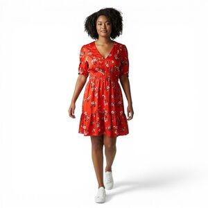 Jill Jill Stuart Red Floral V-Neck Fit & Flare 
Size 12
